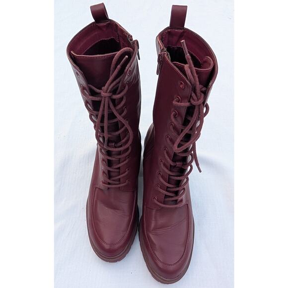 ALFANI WOMENS BLAIR LACE UP LUG SOLE BOOTIES SIZE 8.5M RED WINE SMOOTH - Picture 3 of 6